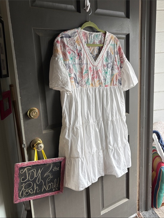 John W. Nordstrom Dresses & Skirts - John W. Nordstrom White Dress with Multicolor Floral Embroidery